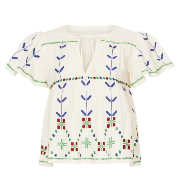 ba&sh Tops - ba&sh Kimber Top Cotton Short sleeves Tie neck Pull on Size M